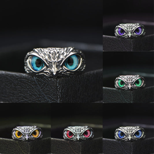 Cute Multi-coloured Eyes Owl Ring
