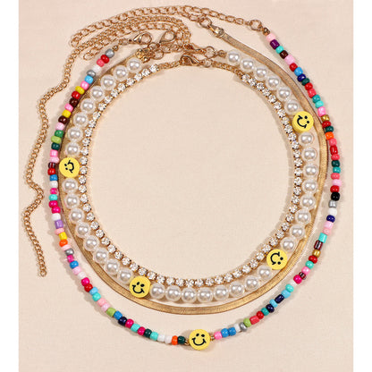 Multilayer Smiley Pearl Rainbow Necklace